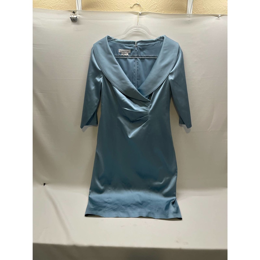 Kay Unger Misty Blue Portrait Collar Event Party Cocktail Sheath Dress Size 12